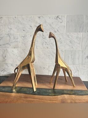 Vintage Pair of Solid Brass Sgrafo Peter Müller Style Mid Century Brass Giraffes